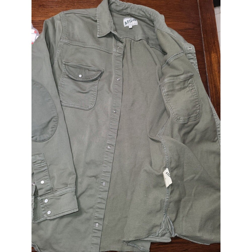 &SONS Sunday Shirt Army Green Men's XL Heritage Workwear Utility Snap Overshirt - Picture 11 of 16